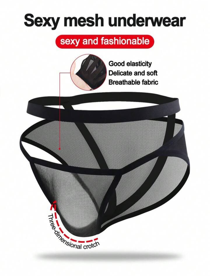 Men's Sheer Mesh Hollow Out Waist Briefs Underwear